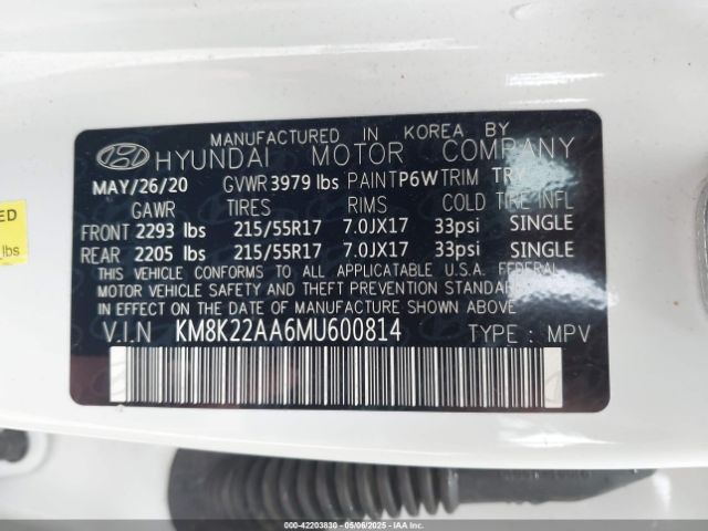 KM8K22AA6MU600814 Hyundai Kona Sel
