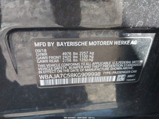 2019 BMW 530I WBAJA7C58KG909998 Photo 8