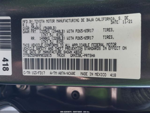 3TMBZ5DN8NM032815 Toyota Tacoma Trd Sport