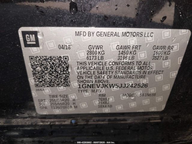 1GNEVJKW5JJ242526 Chevrolet Traverse Premier