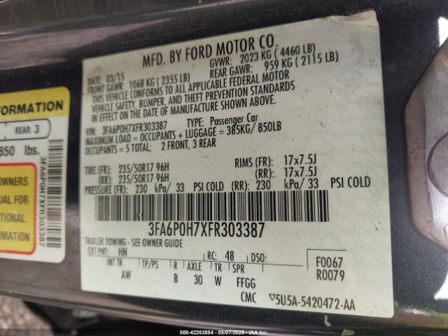 3FA6P0H7XFR303387 Ford FUSION SE