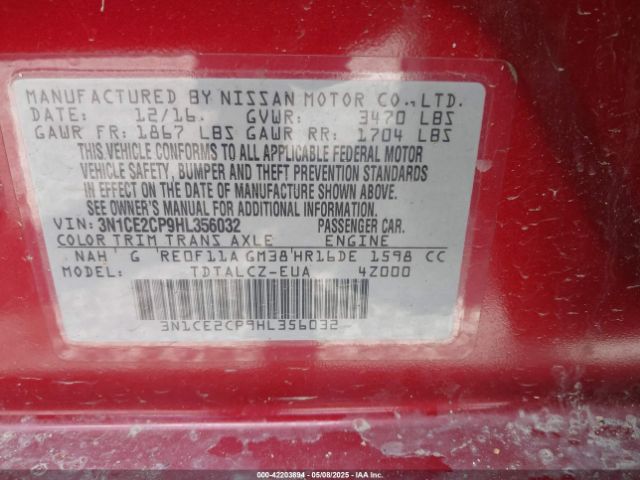 3N1CE2CP9HL356032 Nissan Versa Note S Plus