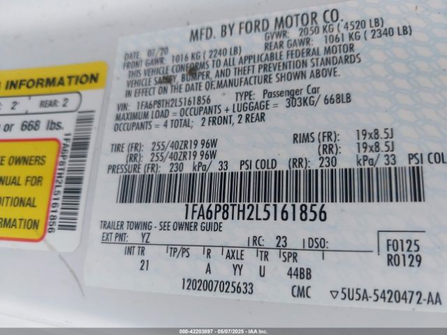 1FA6P8TH2L5161856 Ford Mustang Ecoboost Fastback