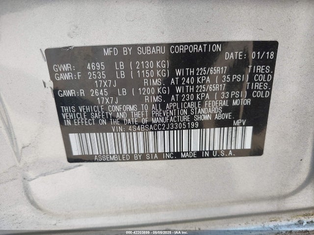 Subaru Outback 2.5i Premium 2018 4S4BSACC2J3305199 Image 9