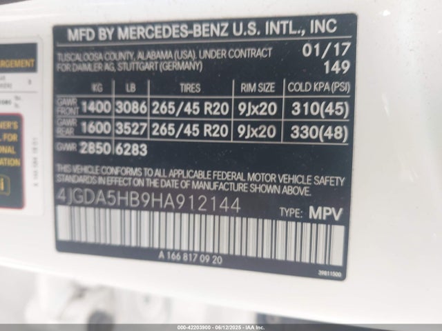 4JGDA5HB9HA912144 Mercedes-Benz m276