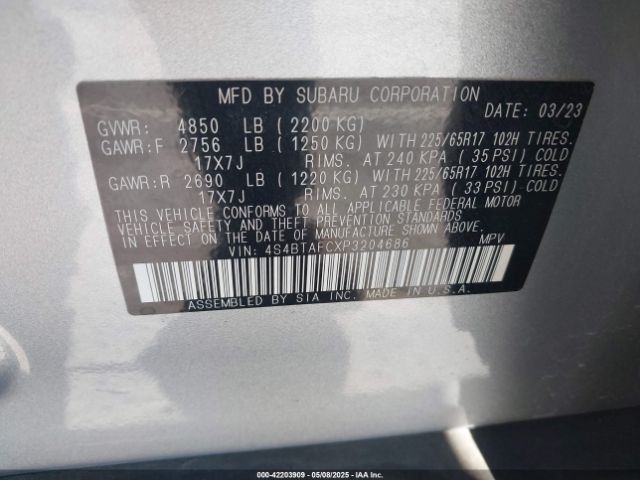 2023 SUBARU OUTBACK 4S4BTAFCXP3204686 Photo 8