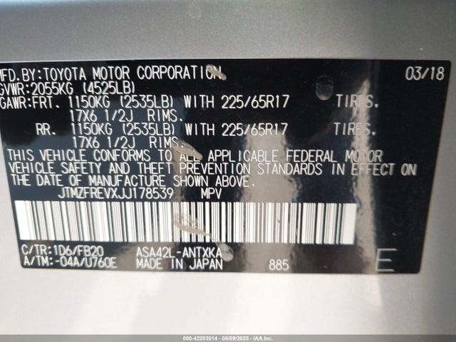 JTMZFREVXJJ178539 Toyota RAV4 LE