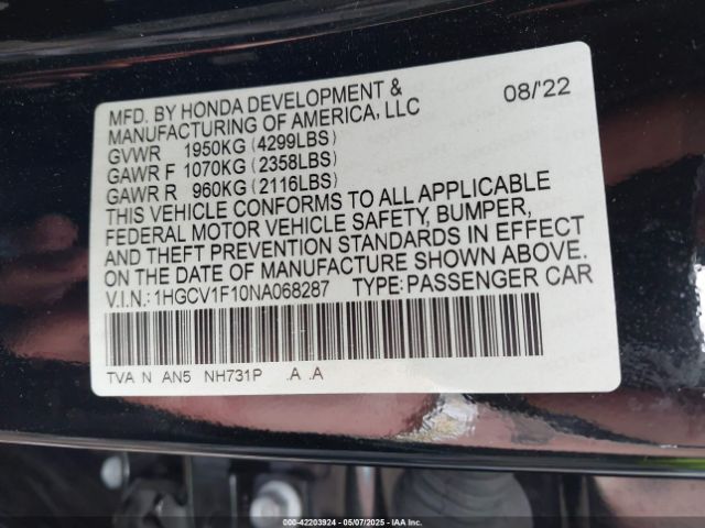 1HGCV1F10NA068287 Honda ACCORD LX