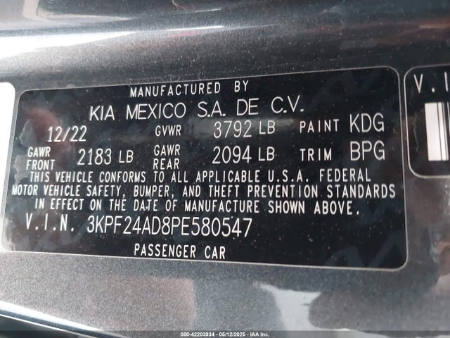 3KPF24AD8PE580547 KIA Forte Lxs