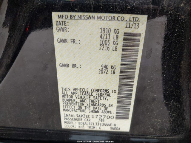 Nissan Altima 2.5 S 2014 1N4AL3AP2EC172700 Image 9