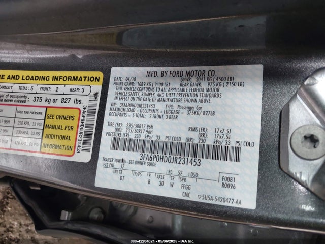 3FA6P0HD0JR231453 Ford 2018