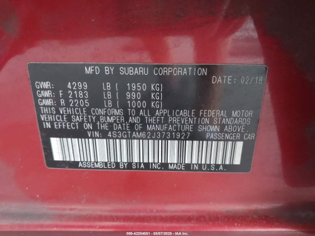 4S3GTAM62J3731927 Subaru Impreza 2.0i Sport
