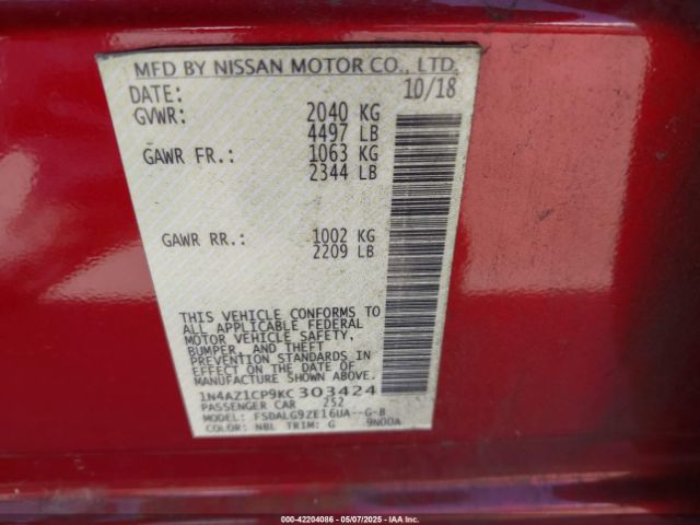 2019 NISSAN LEAF 1N4AZ1CP9KC303424 Photo 8