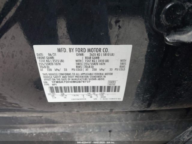 2021 FORD EXPLORER 1FMSK7DH0MGB78737 Photo 8