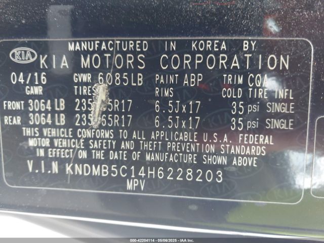 KNDMB5C14H6228203 KIA SEDONA LX