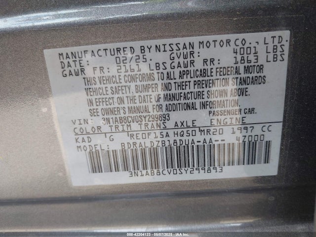 3N1AB8CV0SY299893 Nissan SENTRA SV