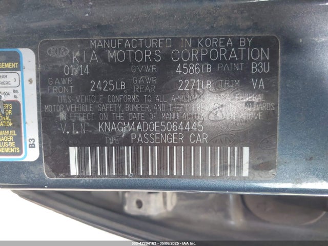 KNAGM4AD0E5064445 KIA Optima Hybrid Lx