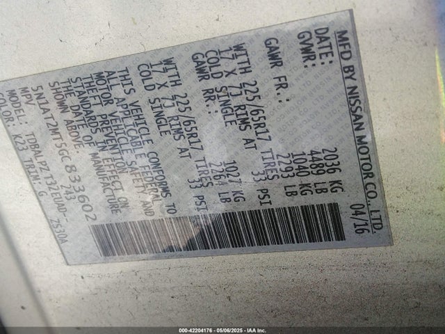 5N1AT2MT5GC833602 Nissan ROGUE S