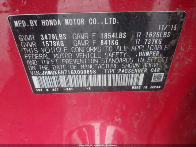 JHMGK5H71GX009698 Honda FIT EX