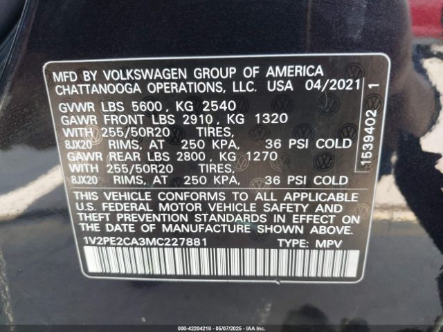 1V2PE2CA3MC227881 Volkswagen 3.6 fsi