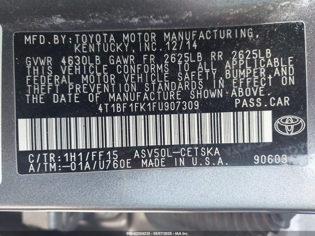4T1BF1FK1FU907309 Toyota CAMRY SE