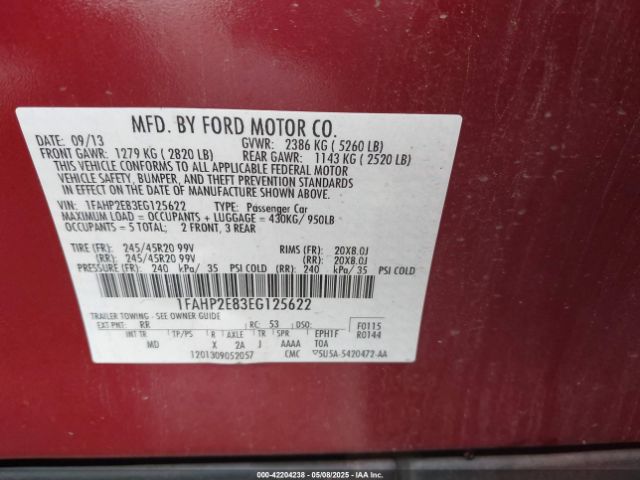 1FAHP2E83EG125622 Ford TAURUS SEL