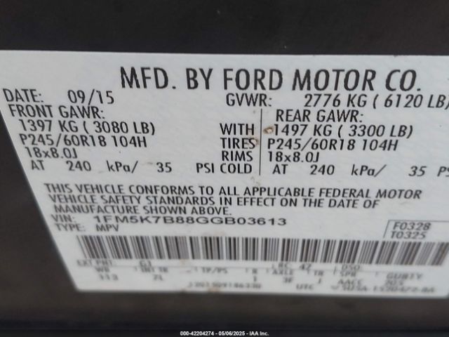 1FM5K7B88GGB03613 Ford Explorer