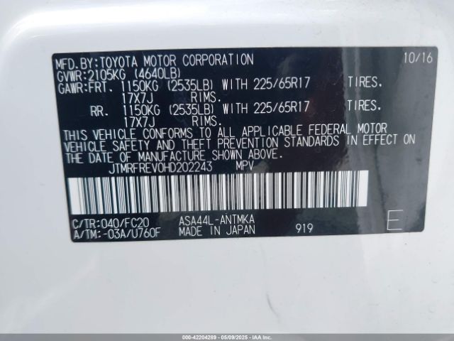 JTMRFREV0HD202243 Toyota Rav4 Xle
