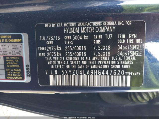 5XYZU4LA9HG447620 Hyundai Santa Fe Sport 2.0t