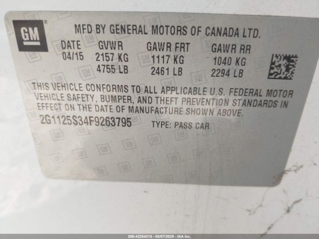 2G1125S34F9263795 Chevrolet Impala 2lt
