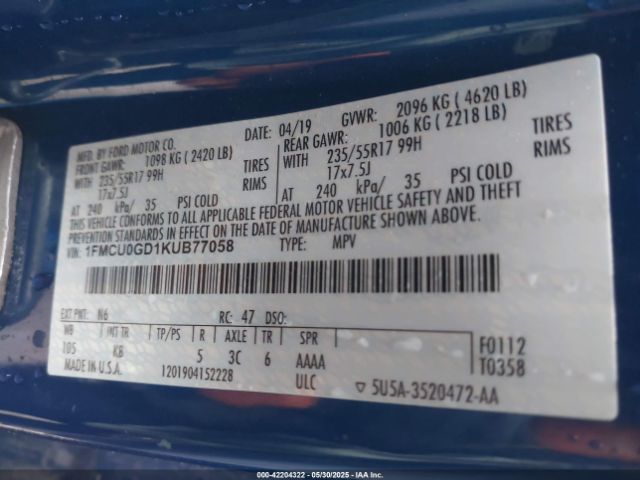2019 FORD ESCAPE 1FMCU0GD1KUB77058 Photo 8