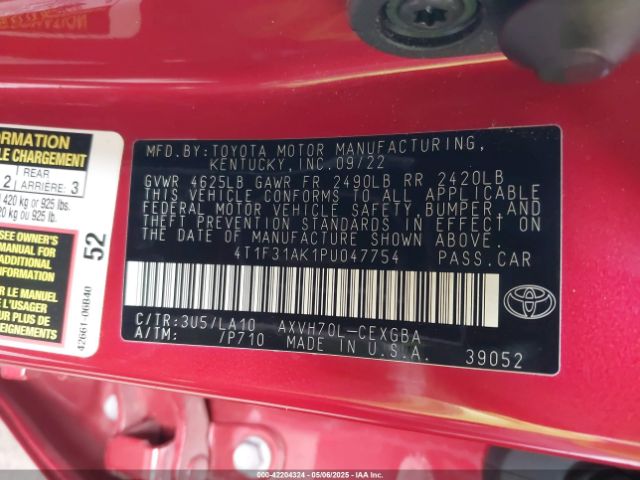 4T1F31AK1PU047754 Toyota Camry Xle Hybrid
