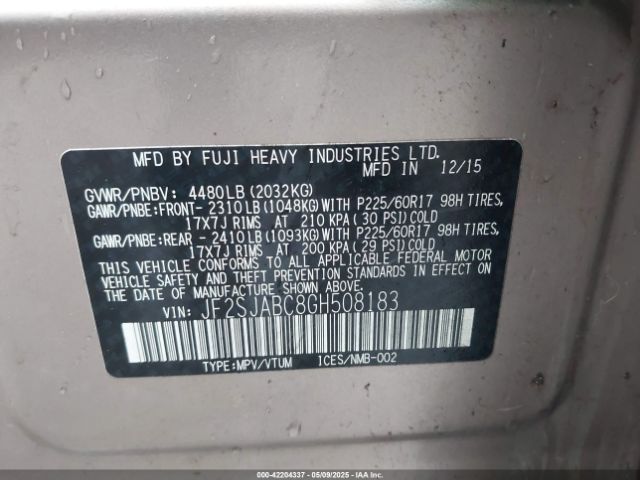 JF2SJABC8GH508183 Subaru Forester 2.5i
