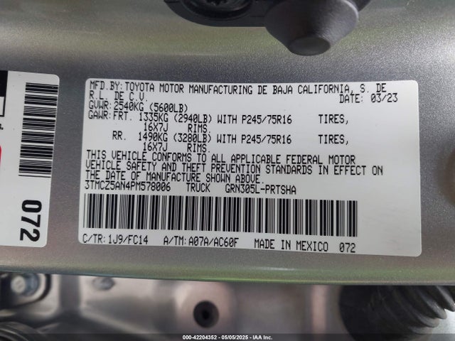 3TMCZ5AN4PM578006 Toyota Tacoma Sr5 V6