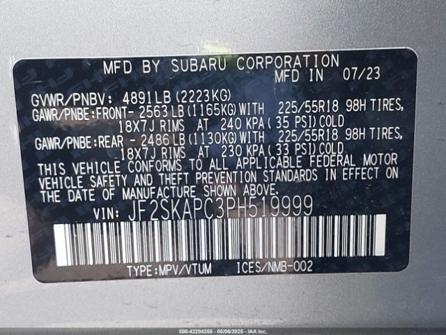 JF2SKAPC3PH519999 Subaru Forester Limited