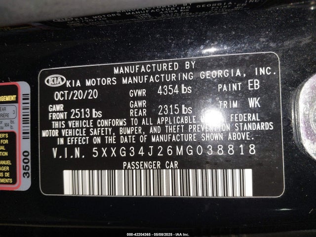 5XXG34J26MG038818 KIA K5 EX