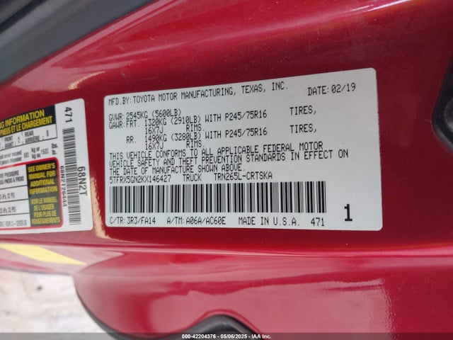 5TFRX5GN2KX146427 Toyota Tacoma Sr