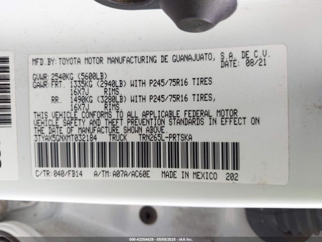 3TYAX5GNXMT032184 Toyota Tacoma Sr