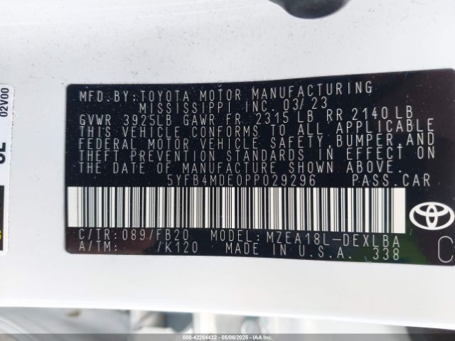 5YFB4MDE0PP029296 Toyota COROLLA LE