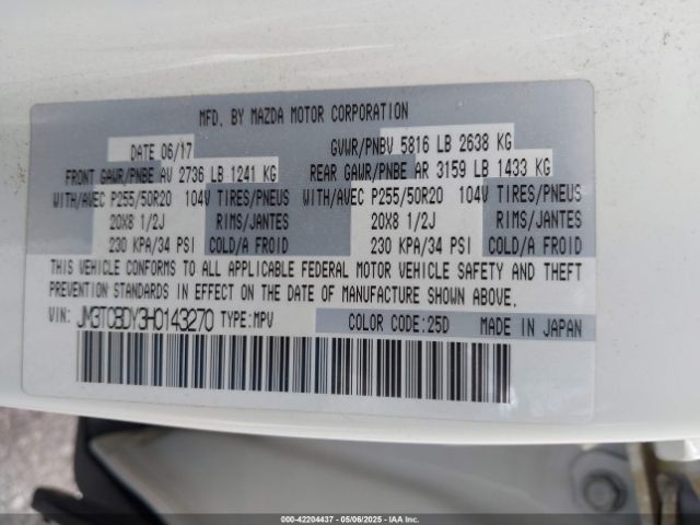 JM3TCBDY3H0143270 Mazda Cx-9 Grand Touring