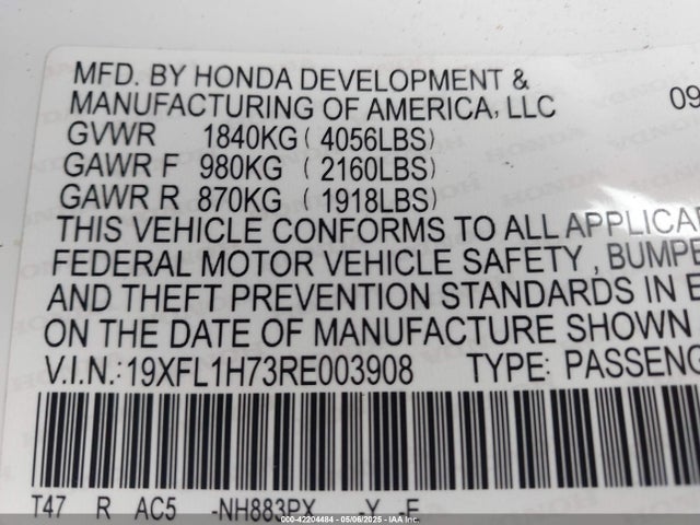 19XFL1H73RE003908 Honda Civic Ex-l