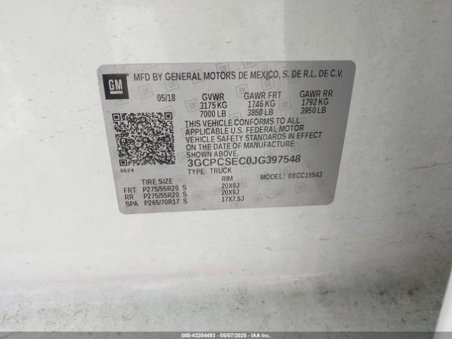 3GCPCSEC0JG397548 Chevrolet Silverado 1500 1lz