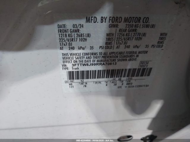 3FTTW8J99RRA70813 Ford Maverick Xlt