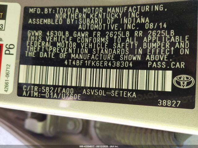 4T4BF1FK6ER438304 Toyota CAMRY L