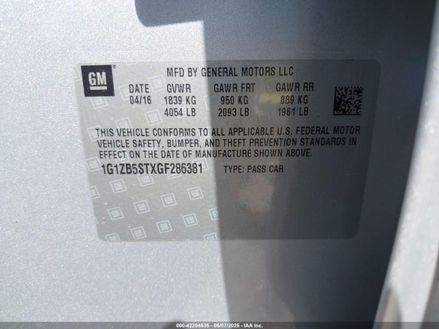 1G1ZB5STXGF286381 Chevrolet MALIBU LS
