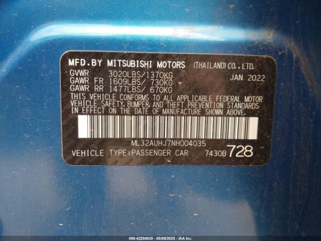 2022 MITSUBISHI MIRAGE ML32AUHJ7NH004035 Photo 8