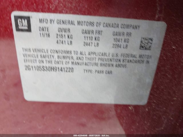 2G1105S30H9141220 Chevrolet IMPALA 1LT