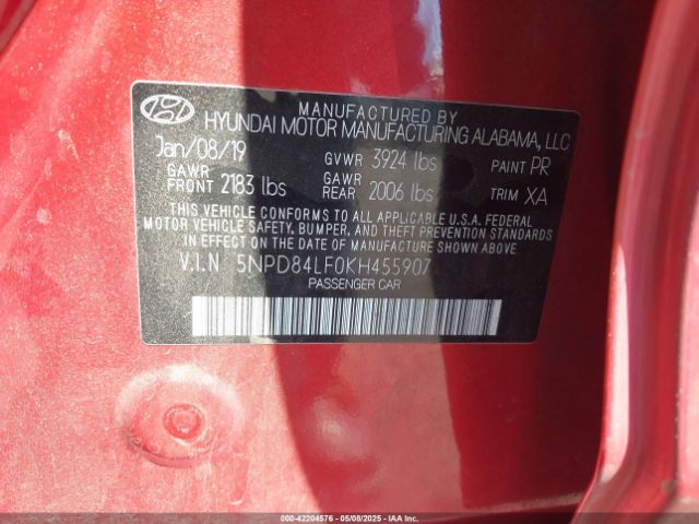 5NPD84LF0KH455907 Hyundai Elantra Value Edition