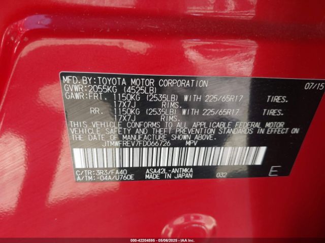 JTMWFREV7FD066726 Toyota Rav4 Xle