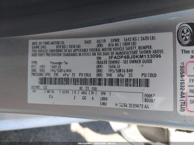3FADP4BJ0KM133096 Ford FIESTA SE